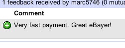 A comment on an eBay member. It reads- Very fast payment. Great eBayer!