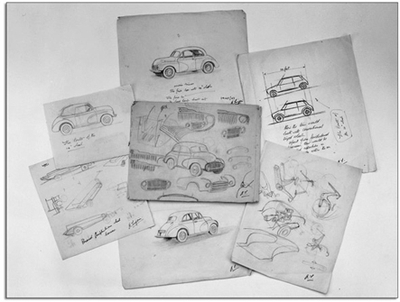 Rough sketches for the Morris Minor by Sir Alec Issagonis